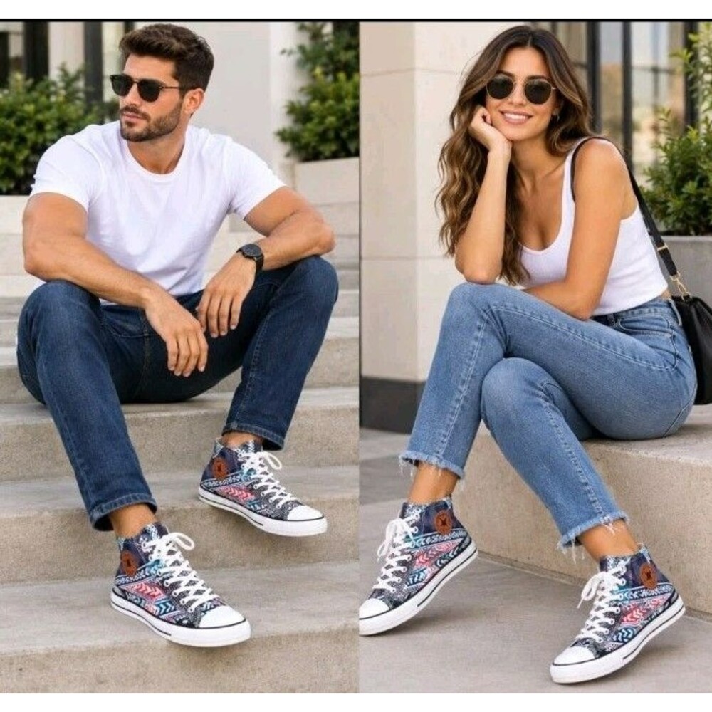 Converse All Star High Top Aztec Tribal High Top Mens 8 Women 10 Red White Blue